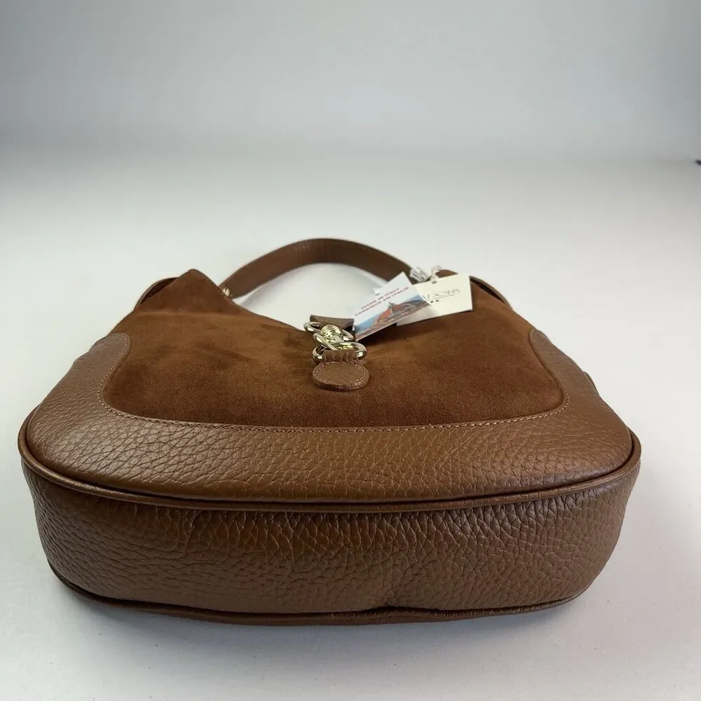 Isadora Italy Crescent Hobo Bag Brown Suede Leather Equestrian Preppy Heritage